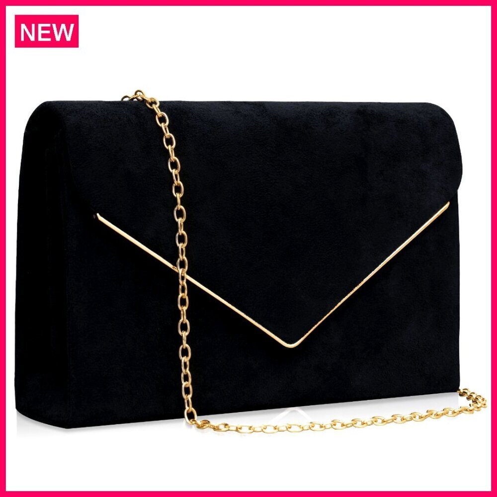 Suede Envelope Clutch with Detachable Chain, Formal Evening Purse